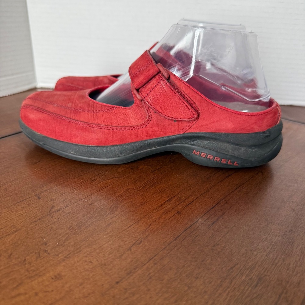 Merrell Topo Clutch Red Leather Mary Jane Mules Womens 7 Comfort Slides 63546